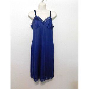 Vintage Vanity Fair Full Slip Dress Womens 34 Blue Lace 29 In. Adj Straps Nylon